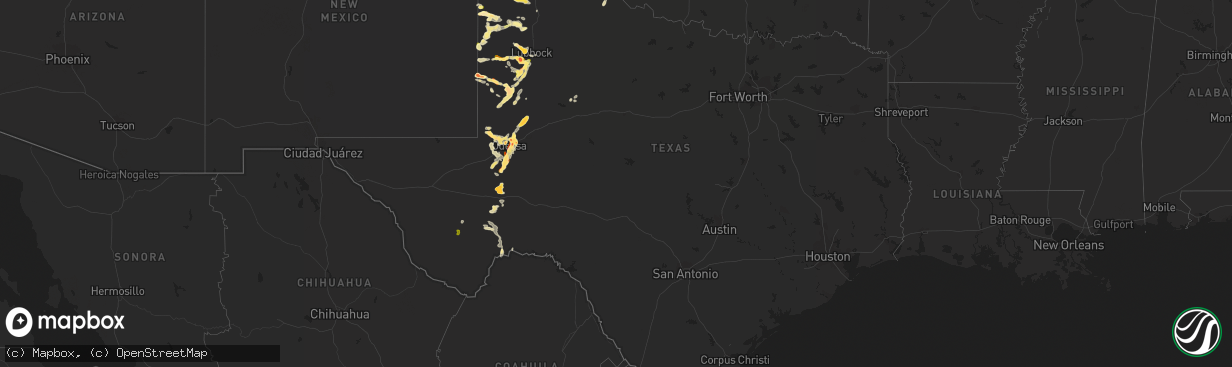 Hail map in Texas on June 12, 2015