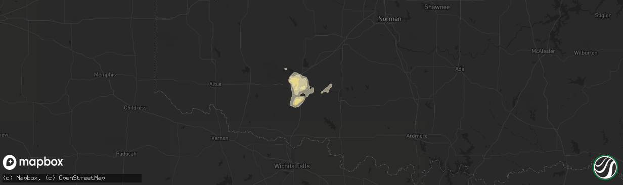 Hail map in Lawton, OK on June 12, 2016