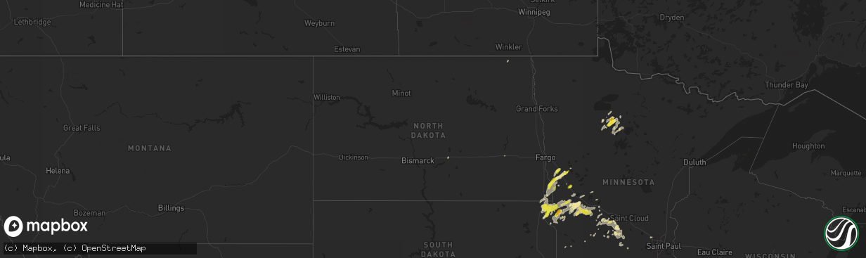 Hail map in North Dakota on June 12, 2016