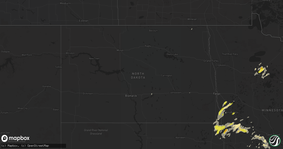 Hail map in North Dakota on June 12, 2016