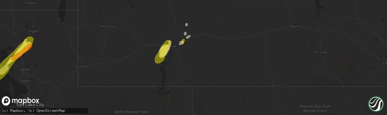 Hail map in Rock Springs, WY on June 12, 2016