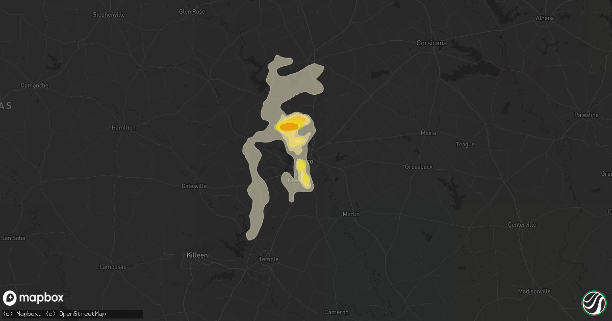 Hail map in Waco, TX on June 12, 2016