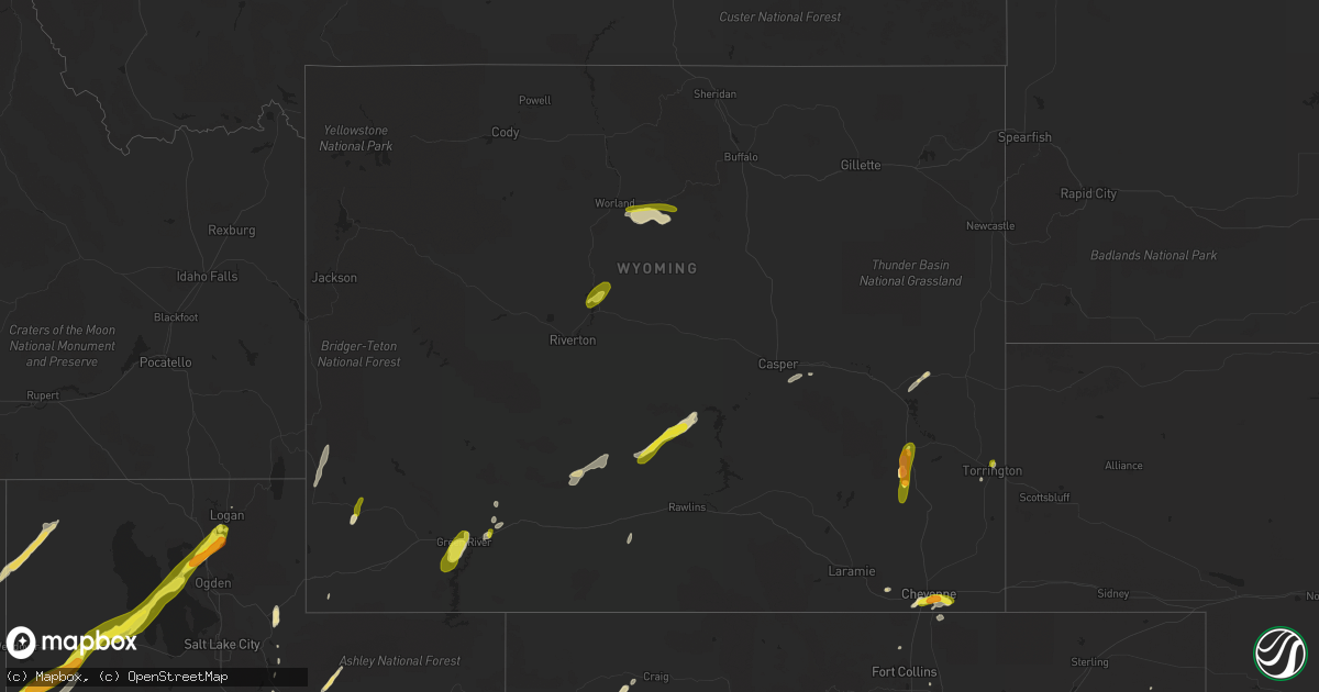 Hail map in Wyoming on June 12, 2016