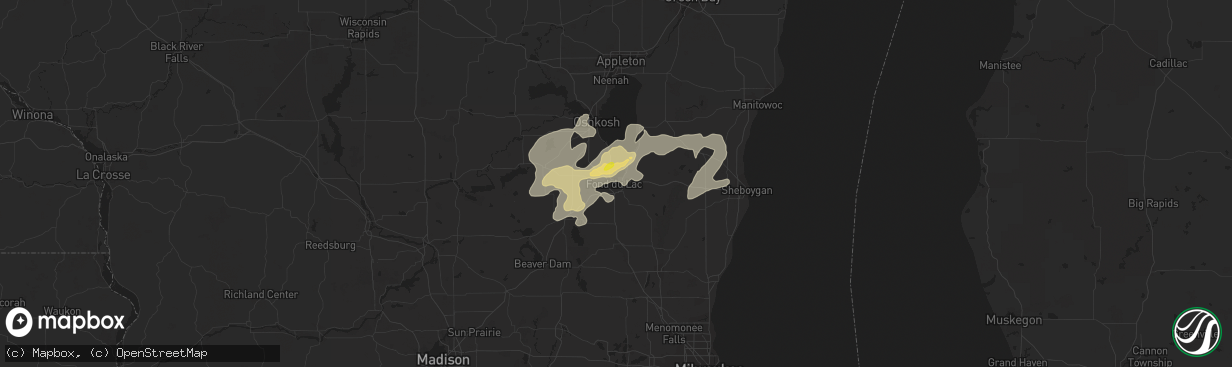 Hail map in Fond Du Lac, WI on June 12, 2017