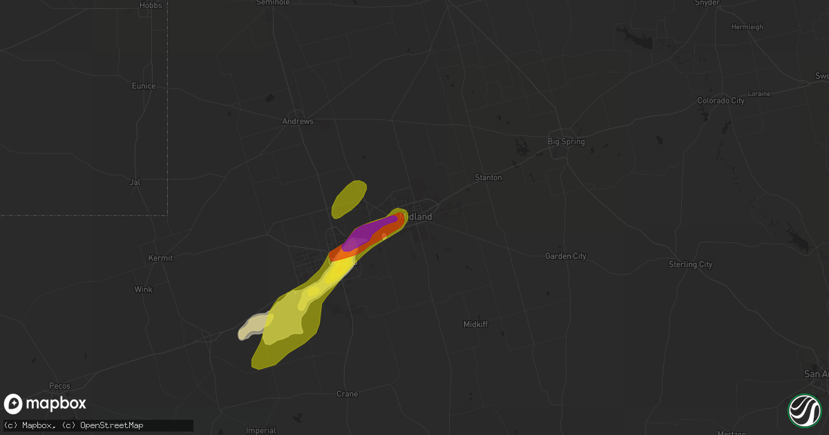 Hail map in Midland, TX on June 12, 2017