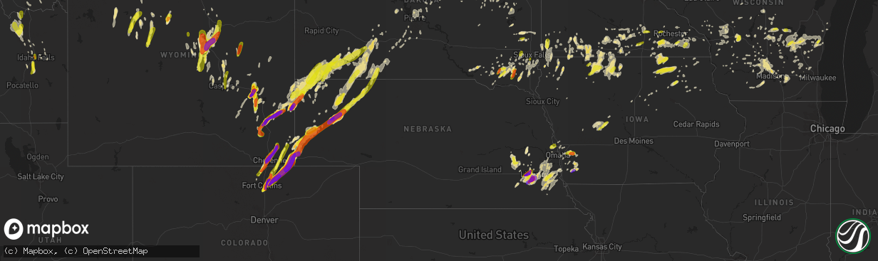 Hail map in Nebraska on June 12, 2017