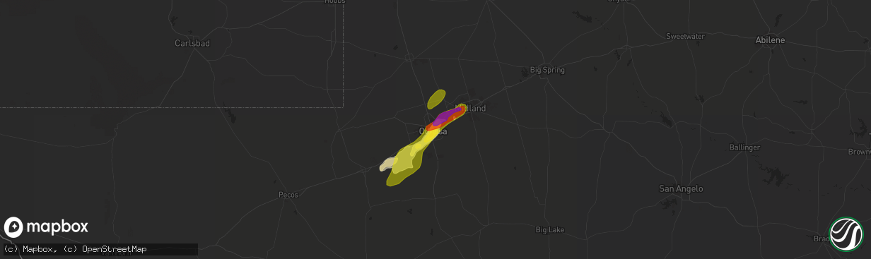 Hail map in Odessa, TX on June 12, 2017