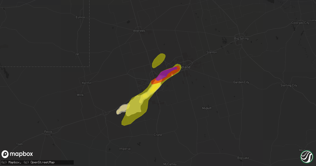 Hail map in Odessa, TX on June 12, 2017