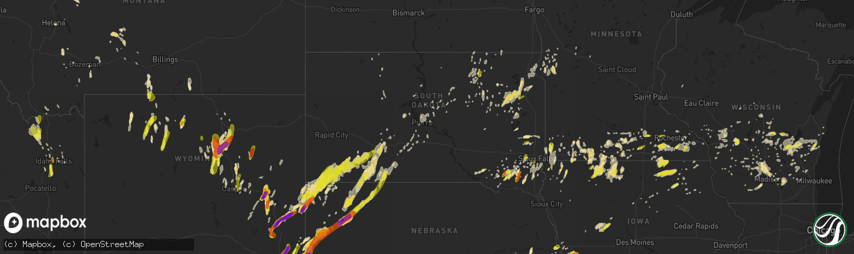 Hail map in South Dakota on June 12, 2017