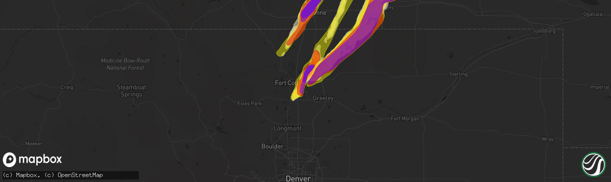 Hail map in Windsor, CO on June 12, 2017