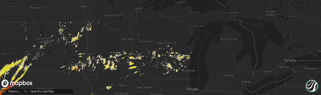 Hail map in Wisconsin on June 12, 2017