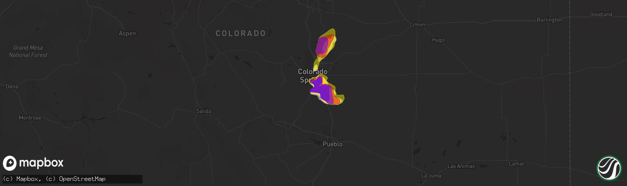 Hail map in Colorado Springs, CO on June 12, 2018