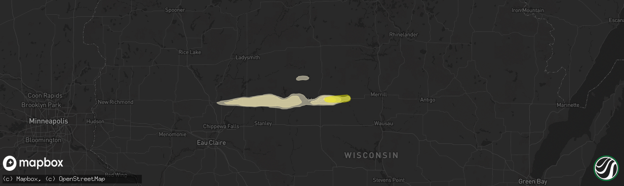 Hail map in Medford, WI on June 12, 2018