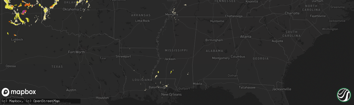 Hail map in Mississippi on June 12, 2018