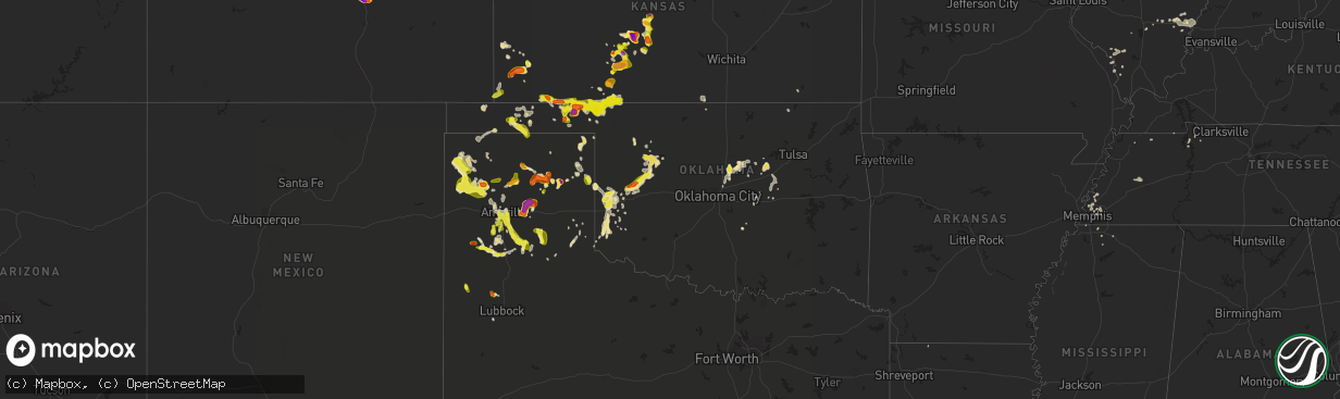 Hail map in Oklahoma on June 12, 2018