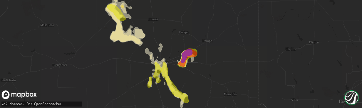 Hail map in Panhandle, TX on June 12, 2018