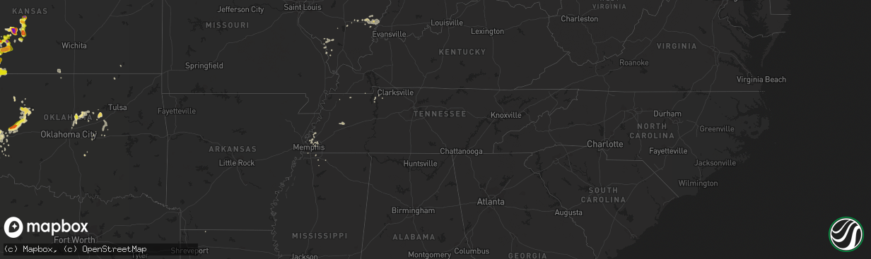 Hail map in Tennessee on June 12, 2018