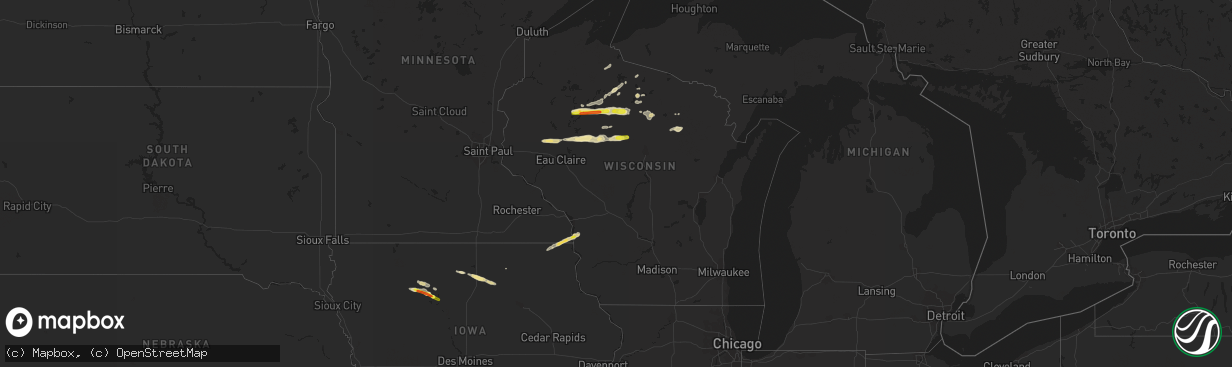 Hail map in Wisconsin on June 12, 2018