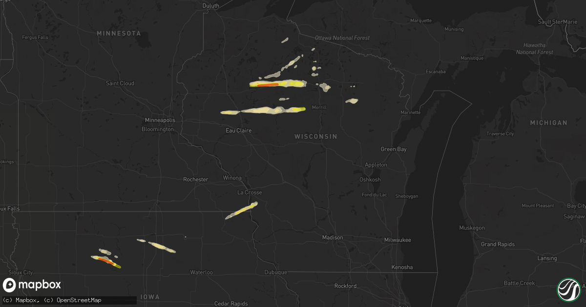 Hail map in Wisconsin on June 12, 2018