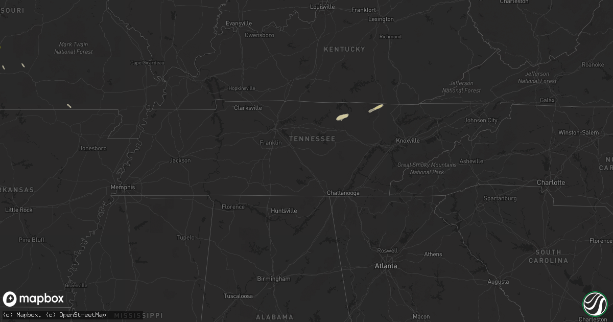 Hail map in Tennessee on June 12, 2019