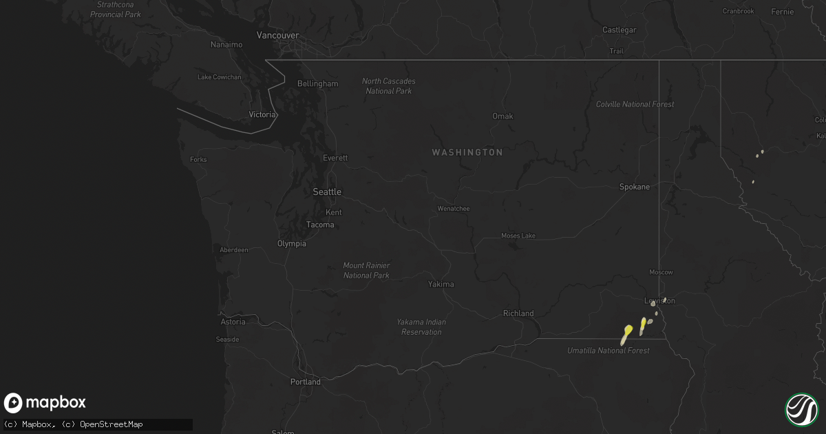 Hail map in Washington on June 12, 2020