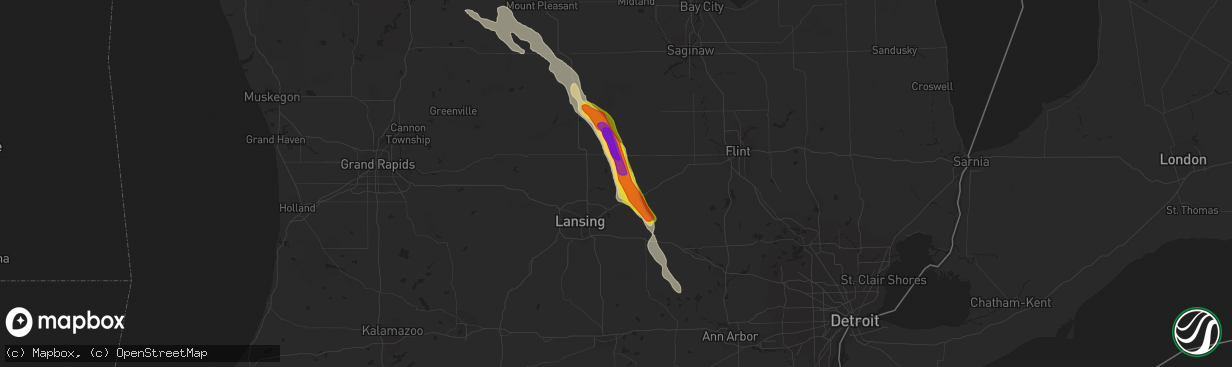 Hail map in Laingsburg, MI on June 12, 2021