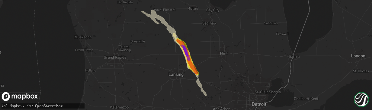 Hail map in Ovid, MI on June 12, 2021