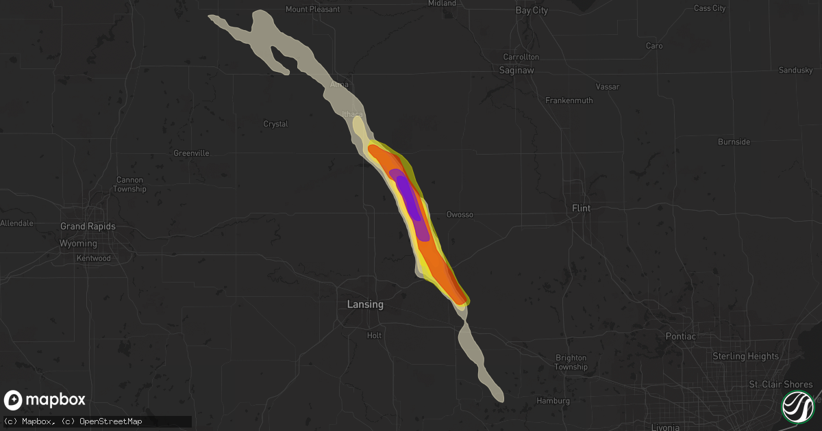 Hail map in Ovid, MI on June 12, 2021