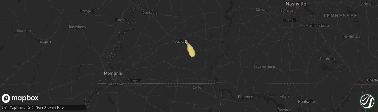 Hail map in Henderson, TN on June 12, 2022