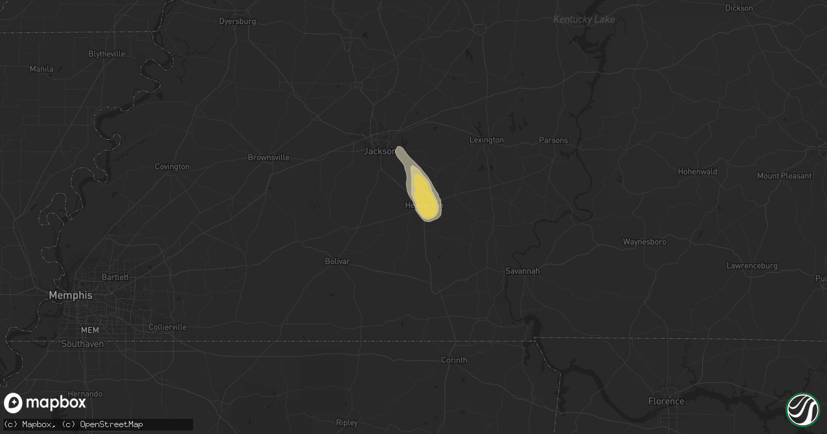 Hail map in Henderson, TN on June 12, 2022