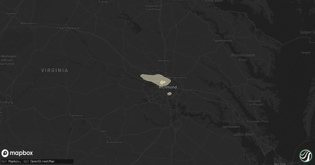 Hail map in Richmond, VA on June 12, 2022