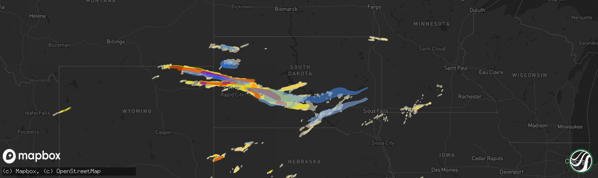 Hail map in South Dakota on June 12, 2022