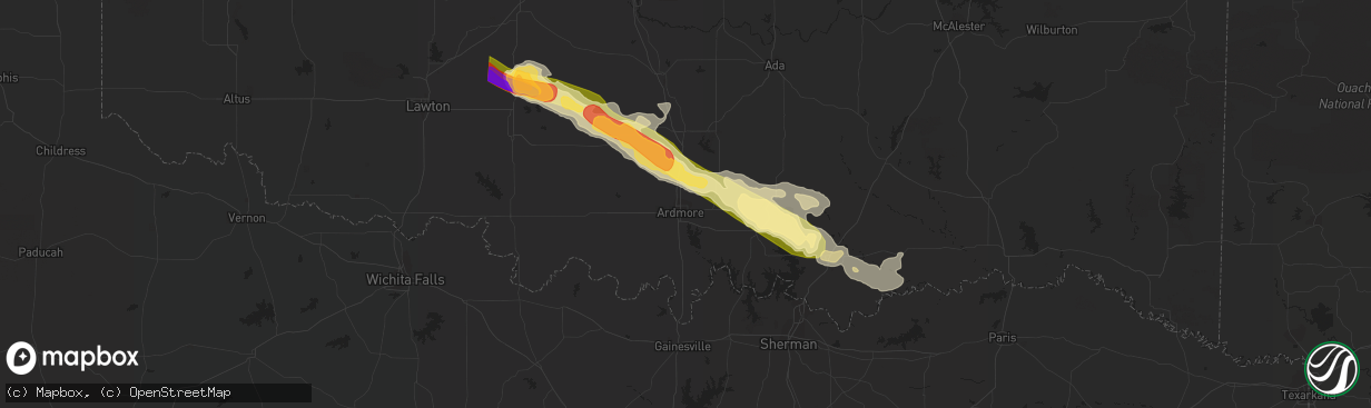 Hail map in Ardmore, OK on June 12, 2023