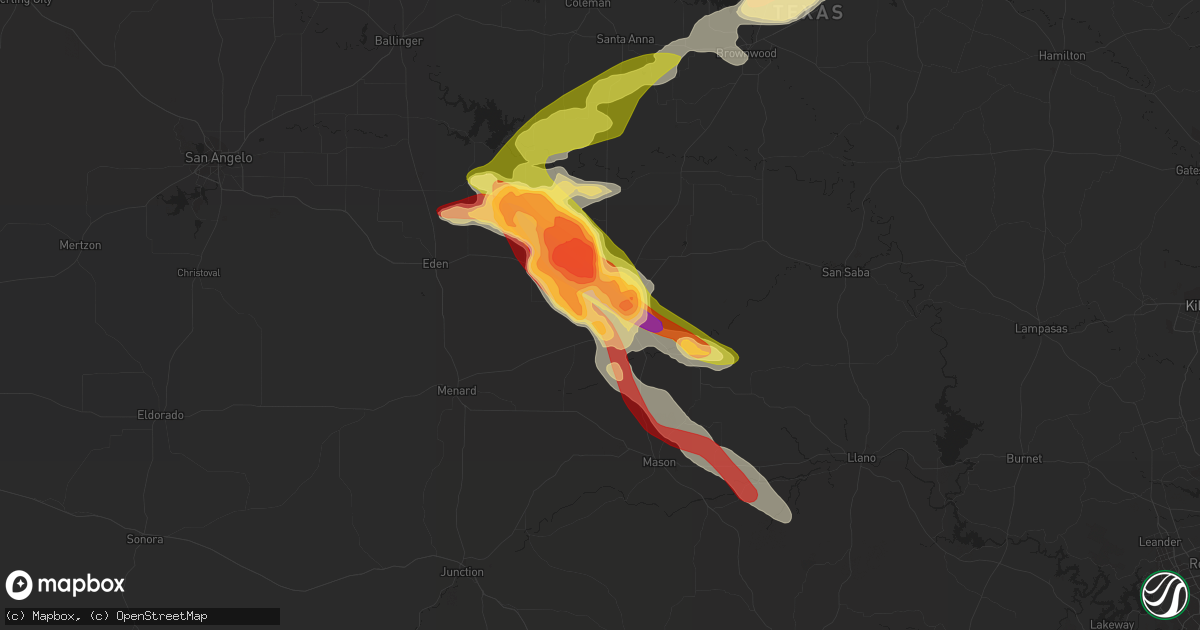 Hail map in Brady, TX on June 12, 2023