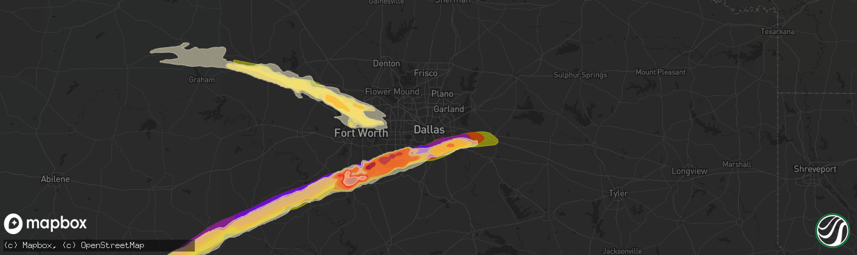 Hail map in Dallas, TX on June 12, 2023