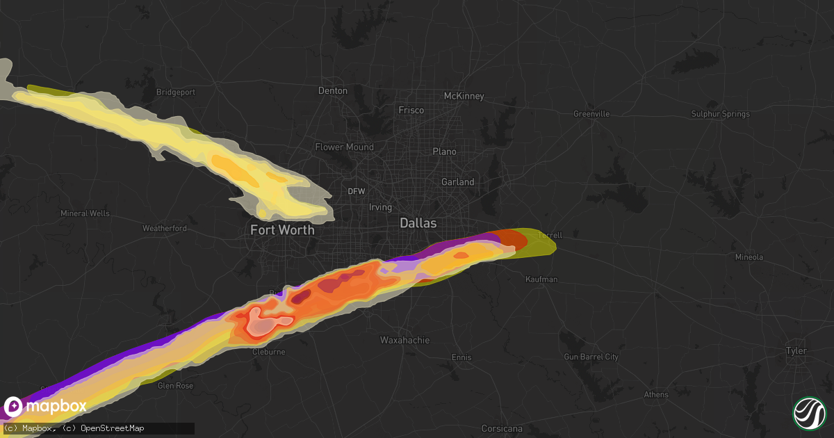 Hail map in Dallas, TX on June 12, 2023