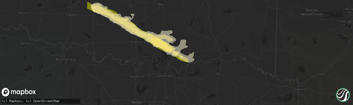 Hail map in Durant, OK on June 12, 2023