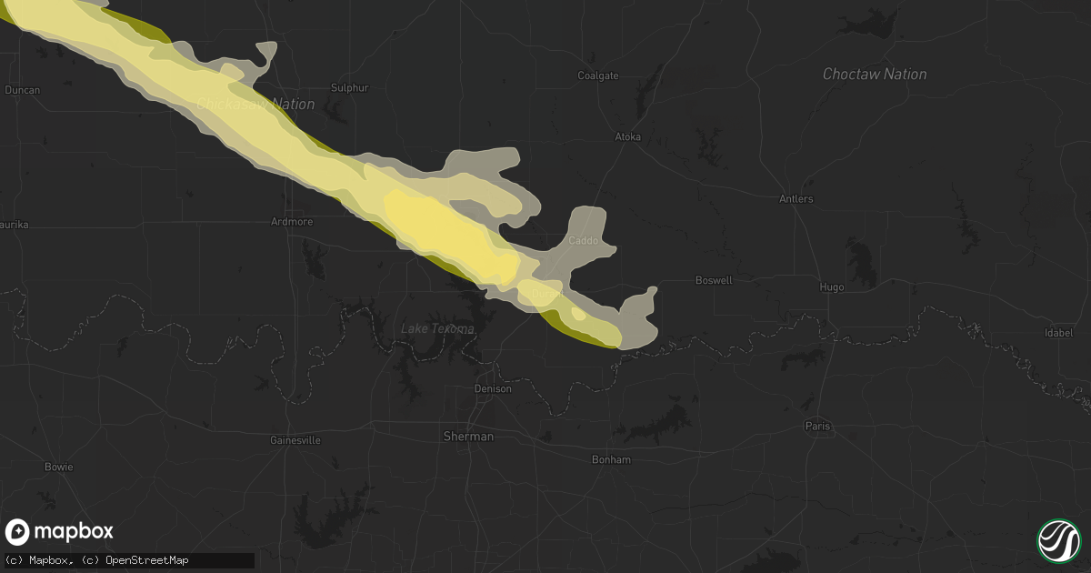 Hail map in Durant, OK on June 12, 2023