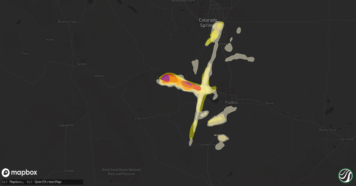 Hail map in Florence, CO on June 12, 2023