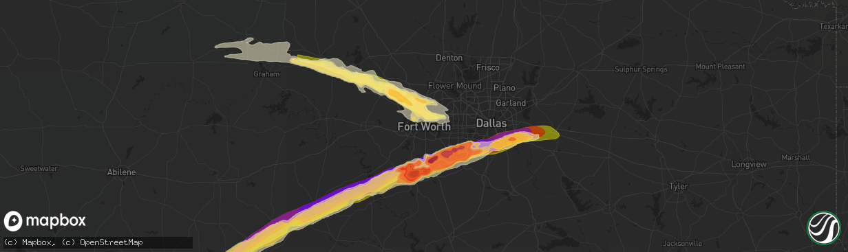 Hail map in Fort Worth, TX on June 12, 2023