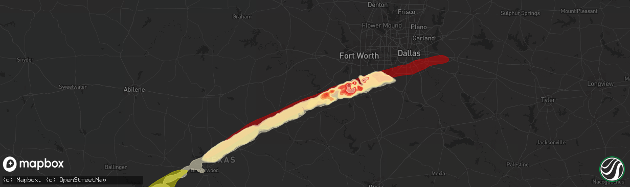 Hail map in Granbury, TX on June 12, 2023