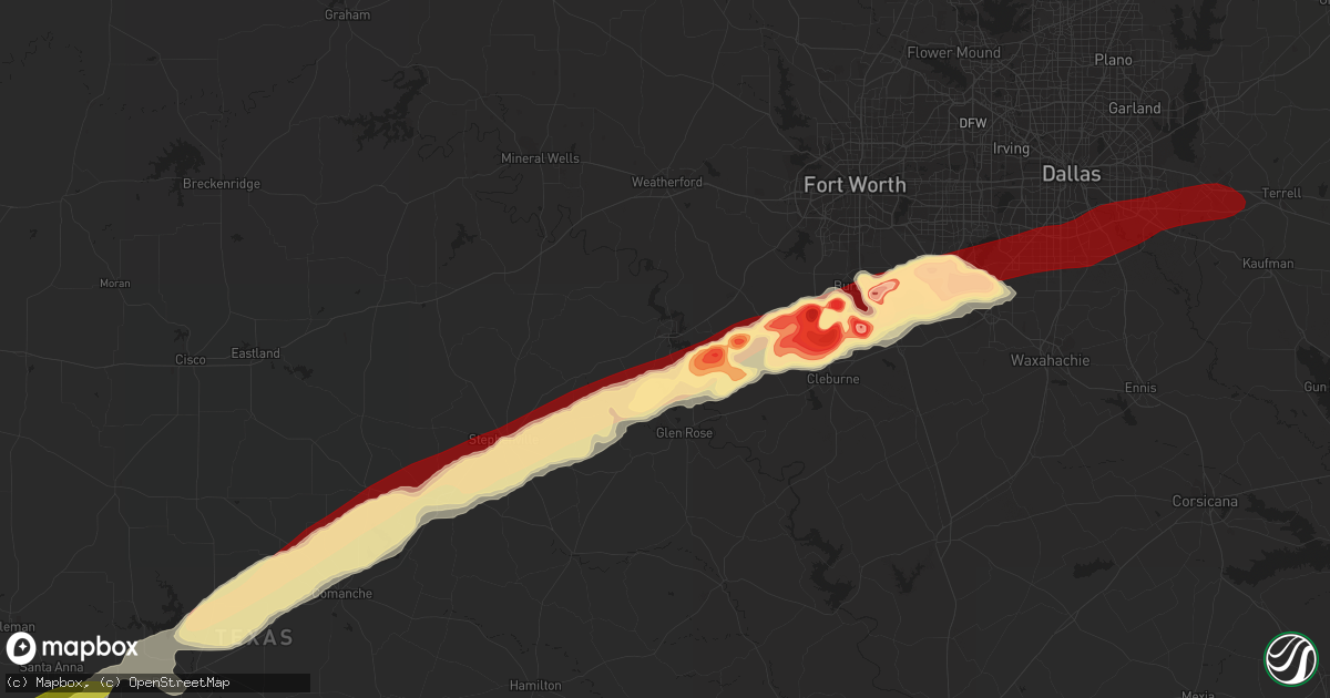Hail map in Granbury, TX on June 12, 2023