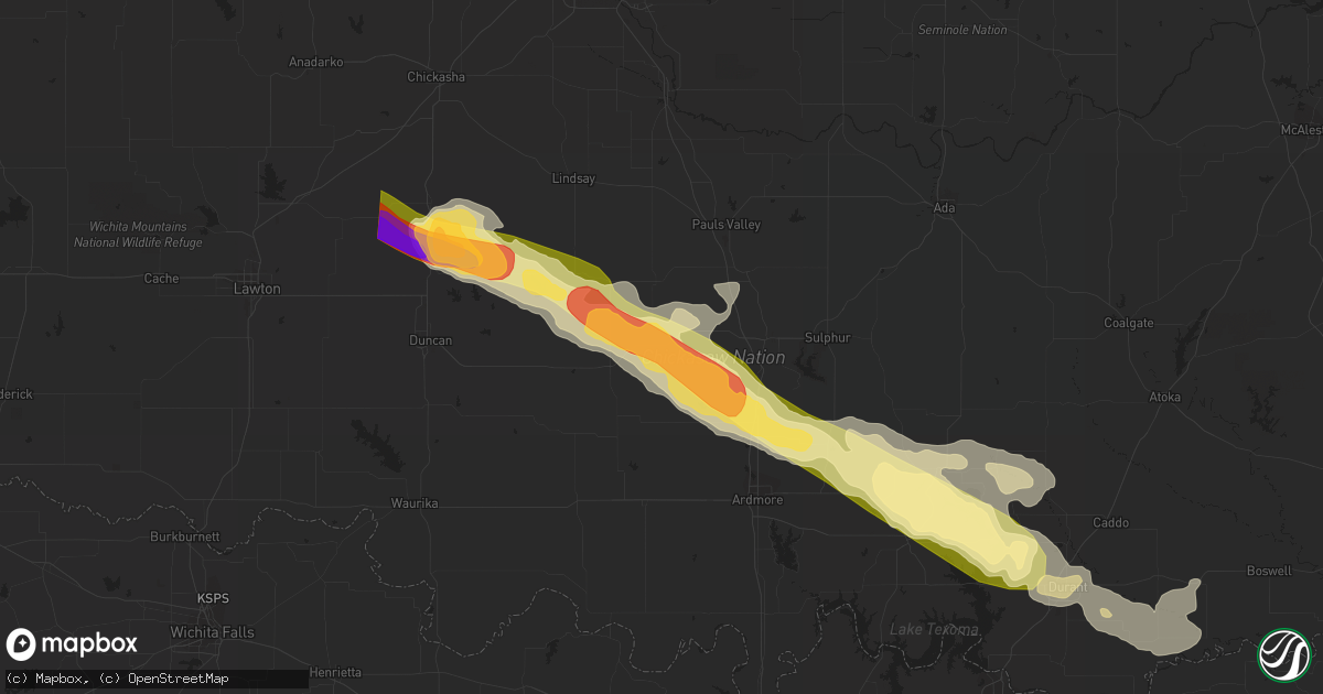 Hail map in Hennepin, OK on June 12, 2023