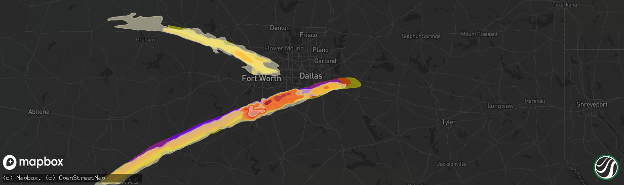 Hail map in Lancaster, TX on June 12, 2023