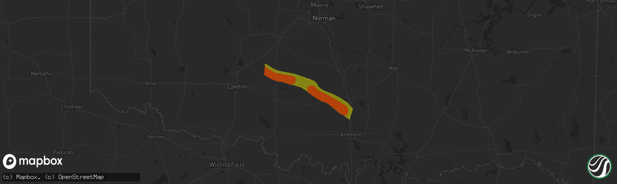 Hail map in Lindsay, OK on June 12, 2023