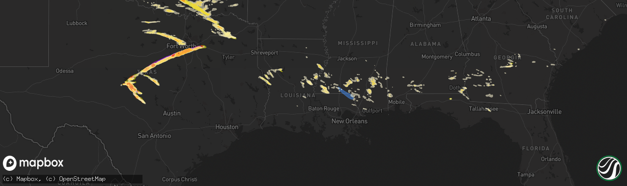 Hail map in Louisiana on June 12, 2023