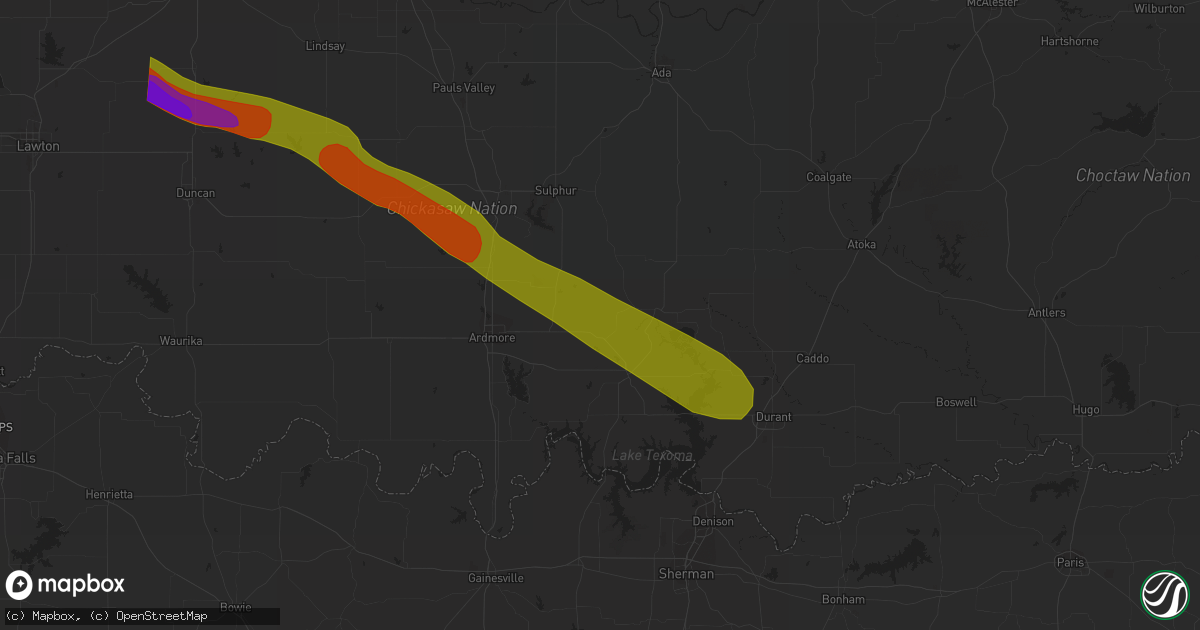 Hail map in Mannsville, OK on June 12, 2023