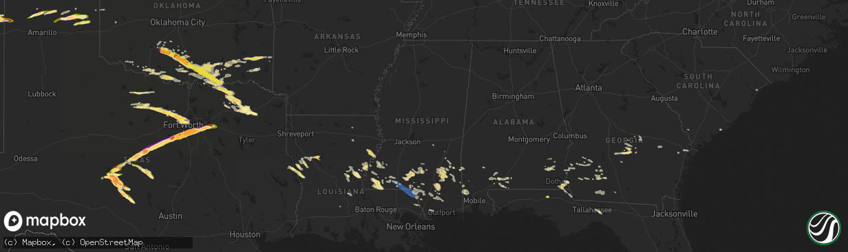 Hail map in Mississippi on June 12, 2023