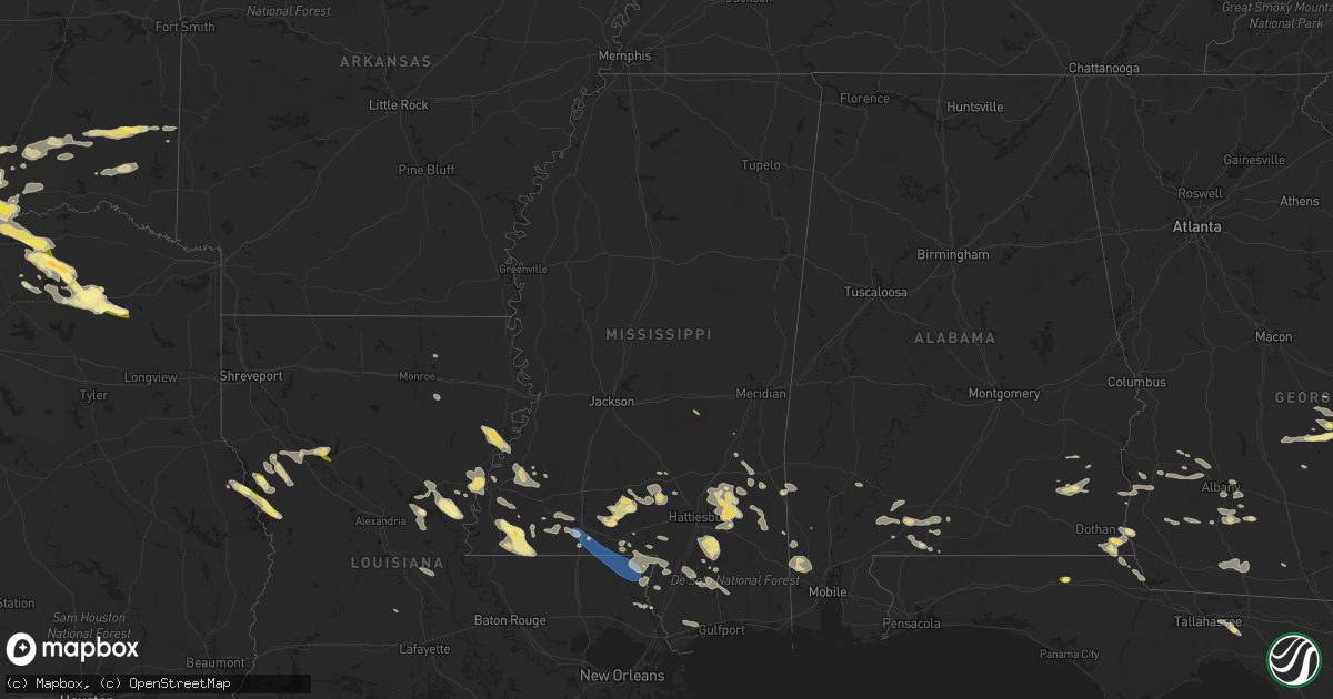 Hail map in Mississippi on June 12, 2023