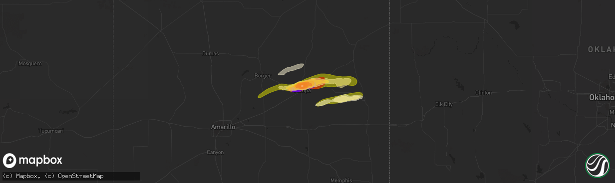 Hail map in Pampa, TX on June 12, 2023